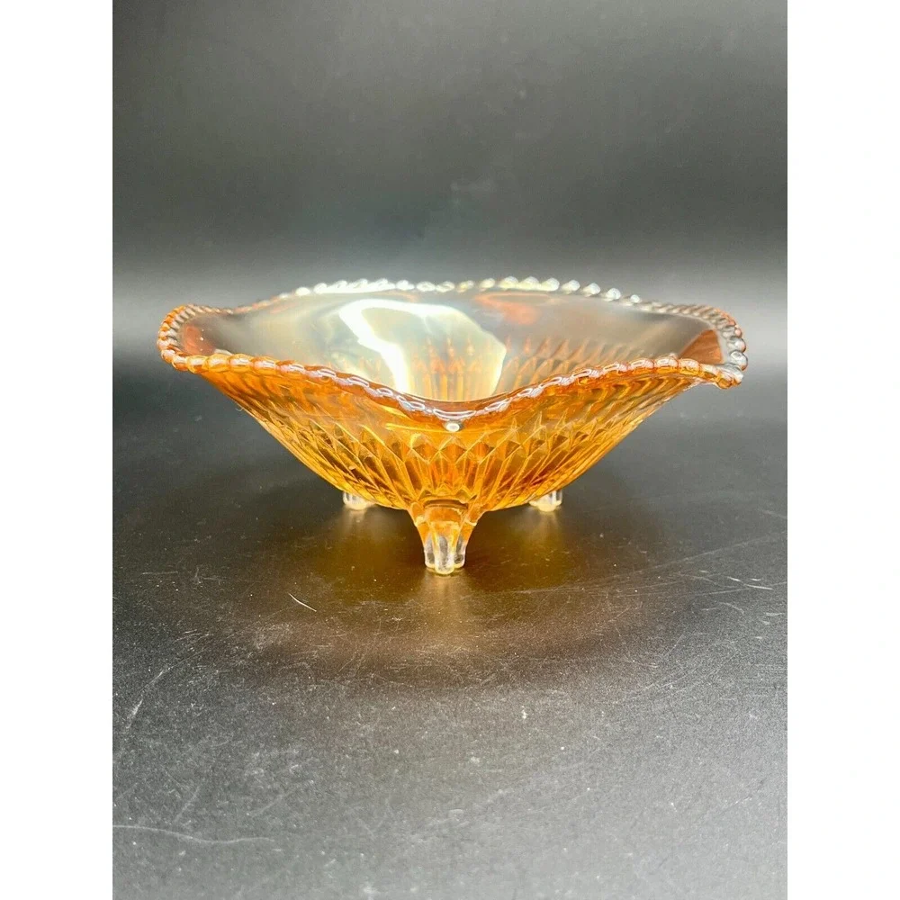 Vintage Imperial Marigold Carnival‎ Glass  Iridescent Ribbed Footed Bowl